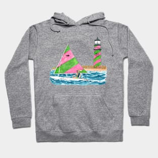 Pink and Green Sunfish Sailboat with Lighthouse! Hoodie